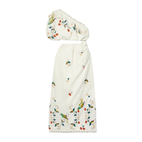 NWT FARM Rio Pitanga Maxi in Off-white Embroidered One Shoulder Cut-out Dress M - Picture 1 of 7